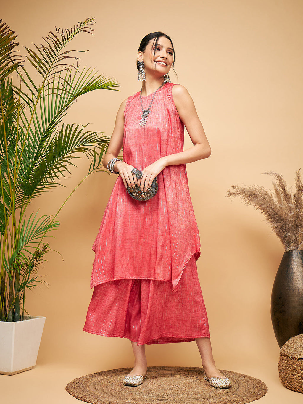 InWeave Red Lurex Short Kurta | Grocsy