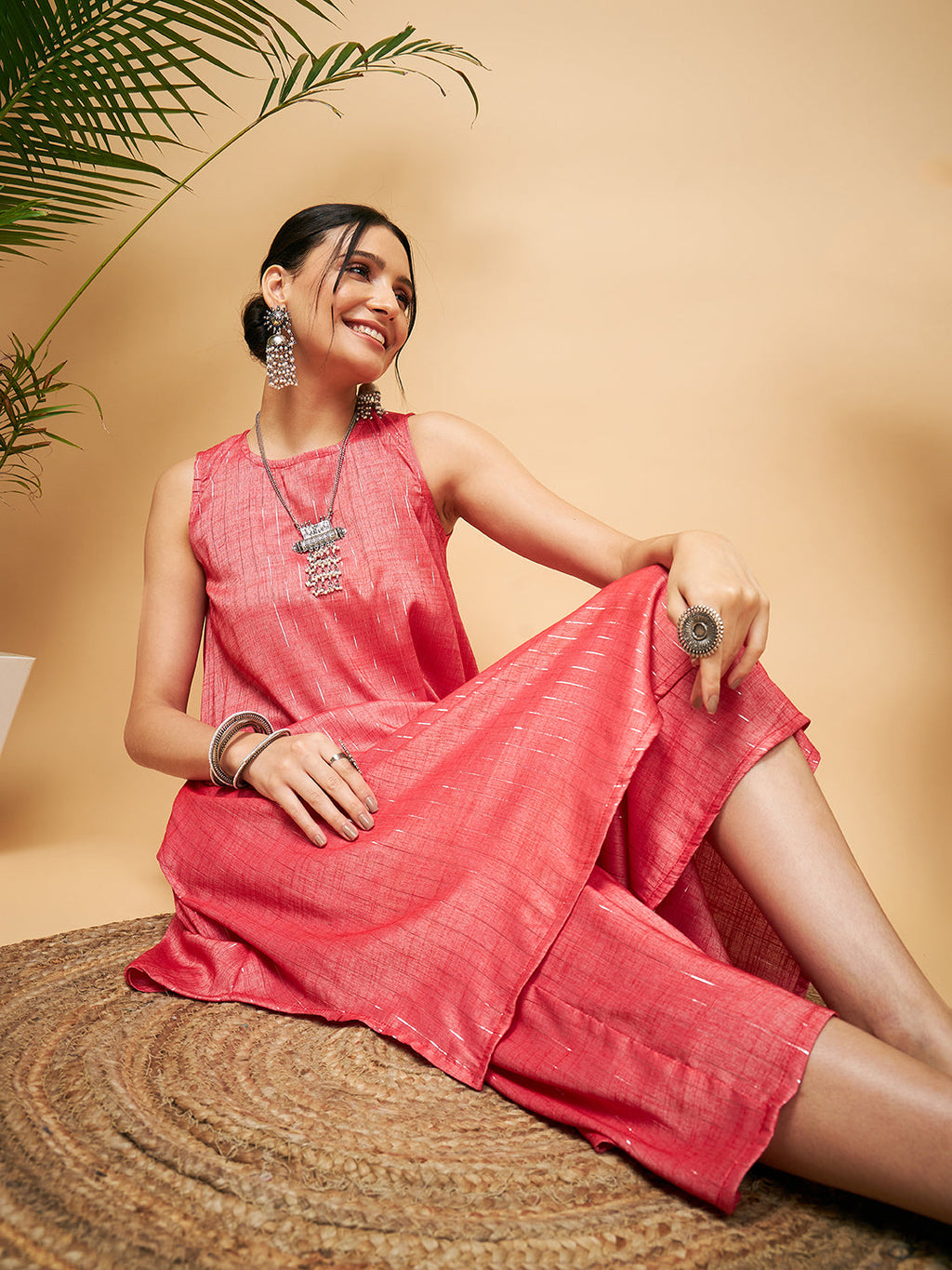 InWeave Red Lurex Short Kurta | Grocsy