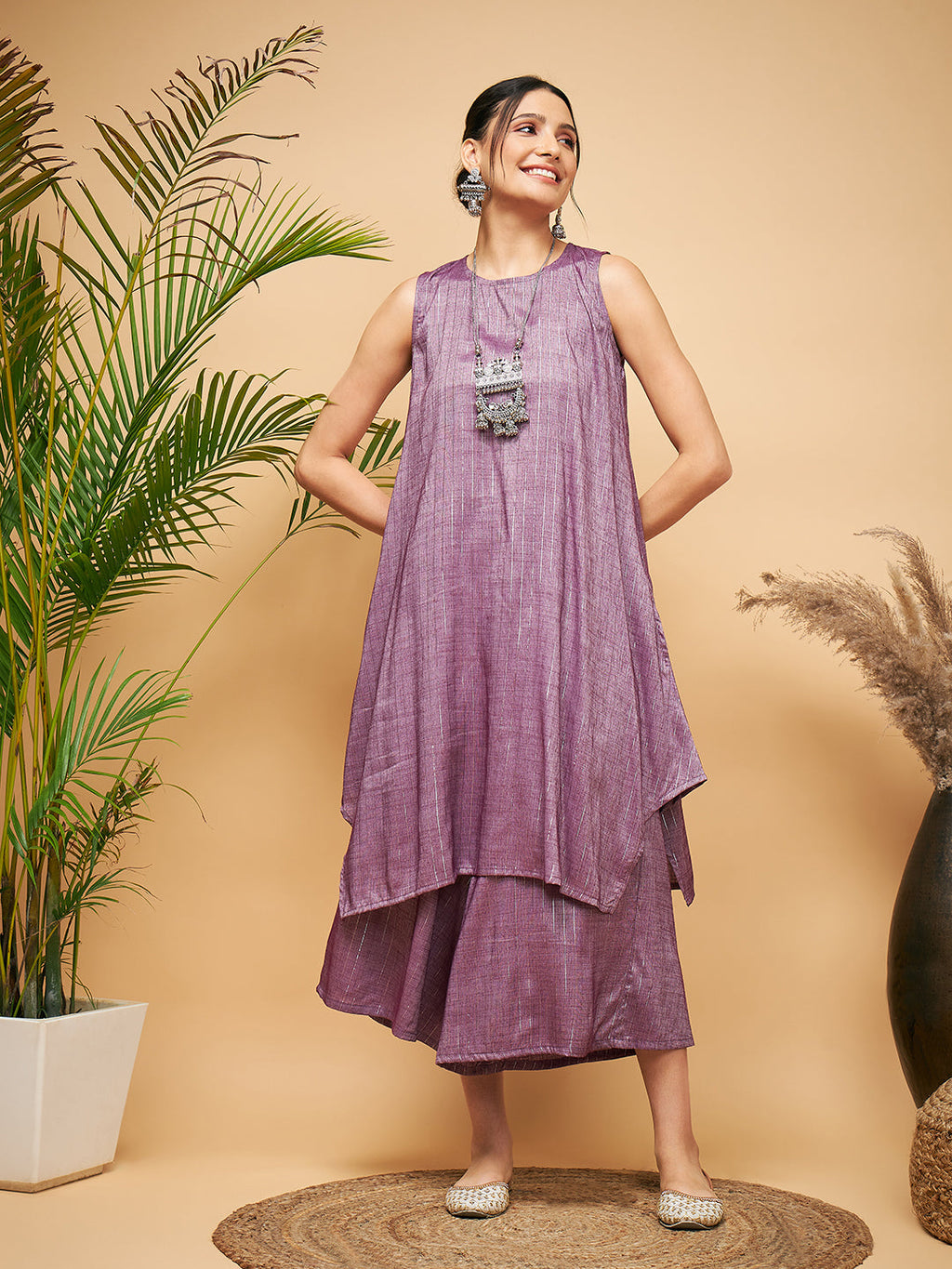 InWeave Mauve Lurex Short Kurta | Grocsy