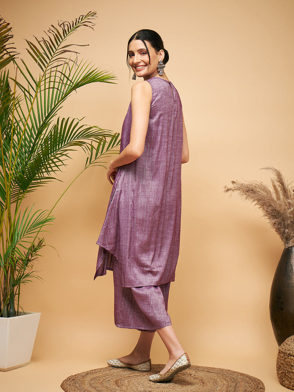 InWeave Mauve Lurex Short Kurta | Grocsy