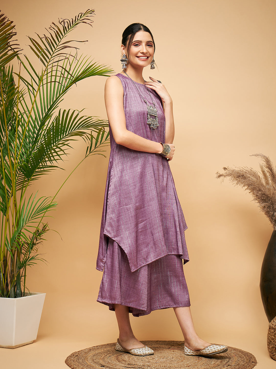 InWeave Mauve Lurex Short Kurta | Grocsy