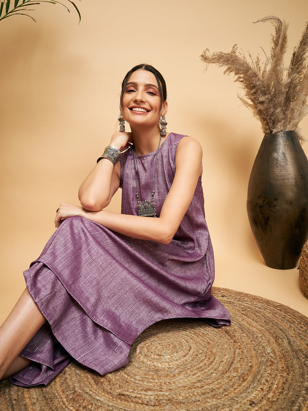 InWeave Mauve Lurex Short Kurta | Grocsy