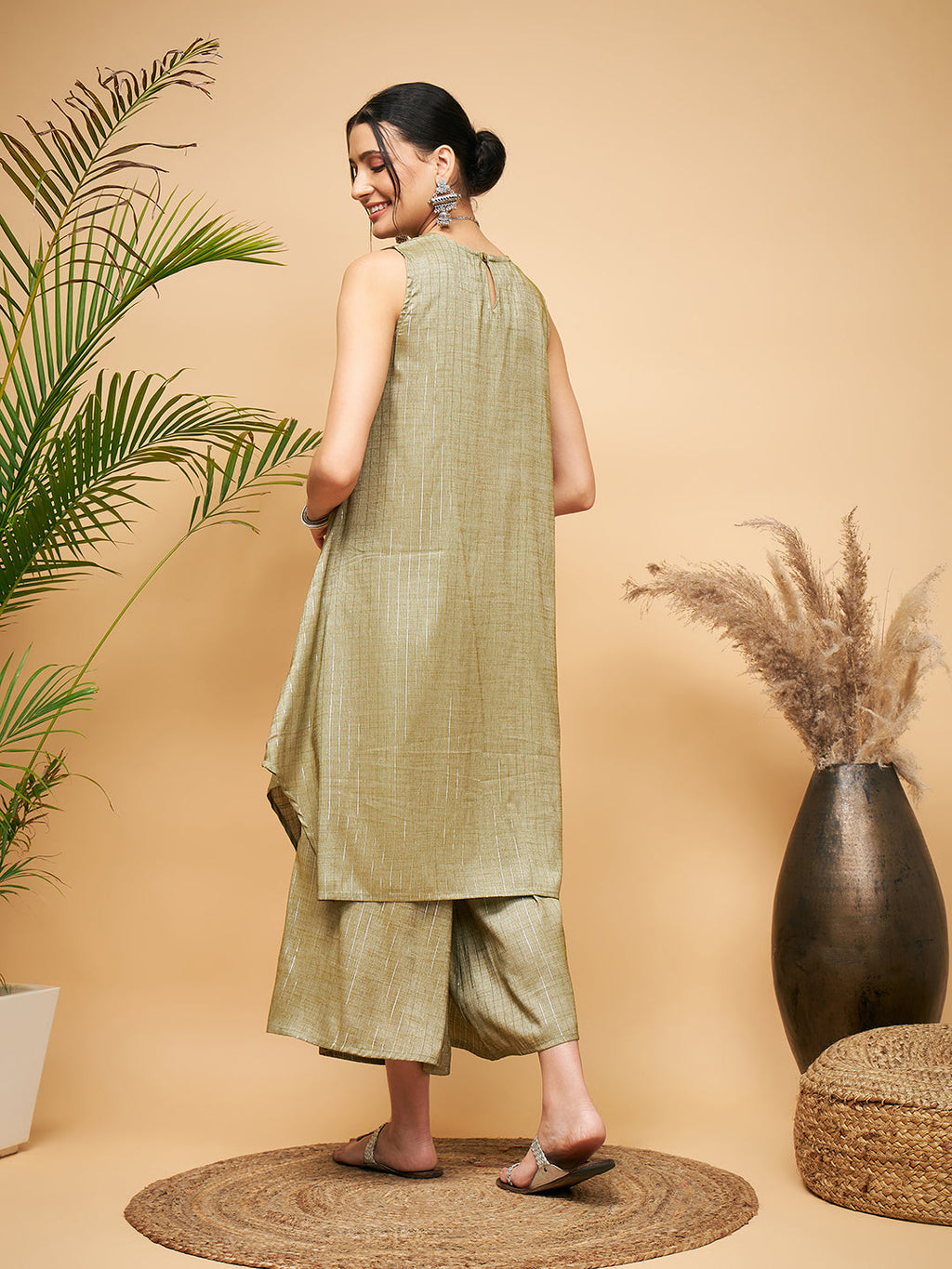 InWeave Olive Lurex Short Kurta | Grocsy