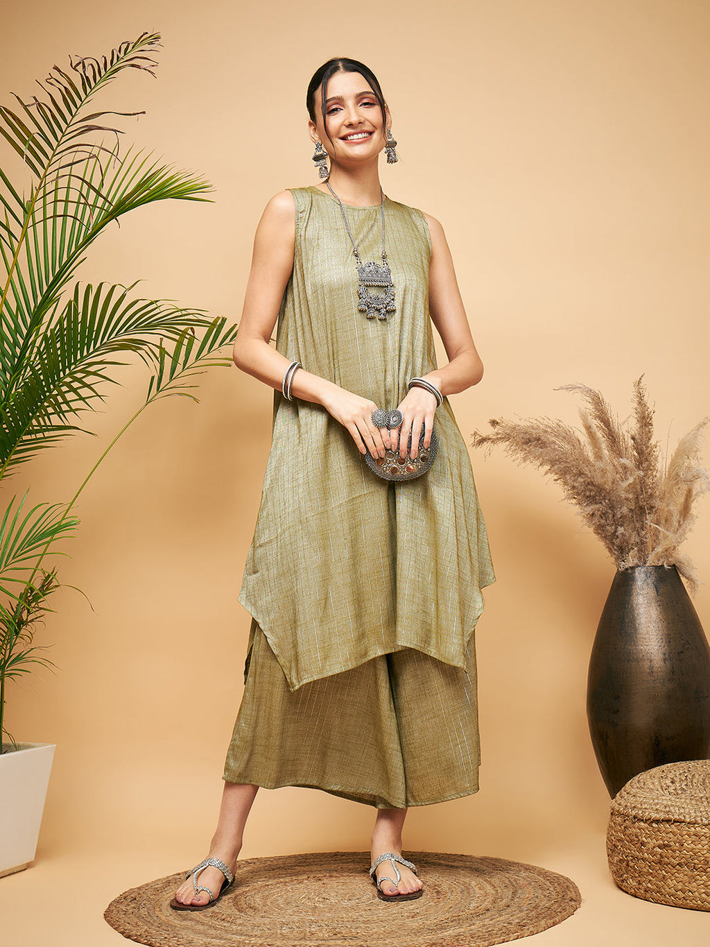InWeave Olive Lurex Short Kurta | Grocsy
