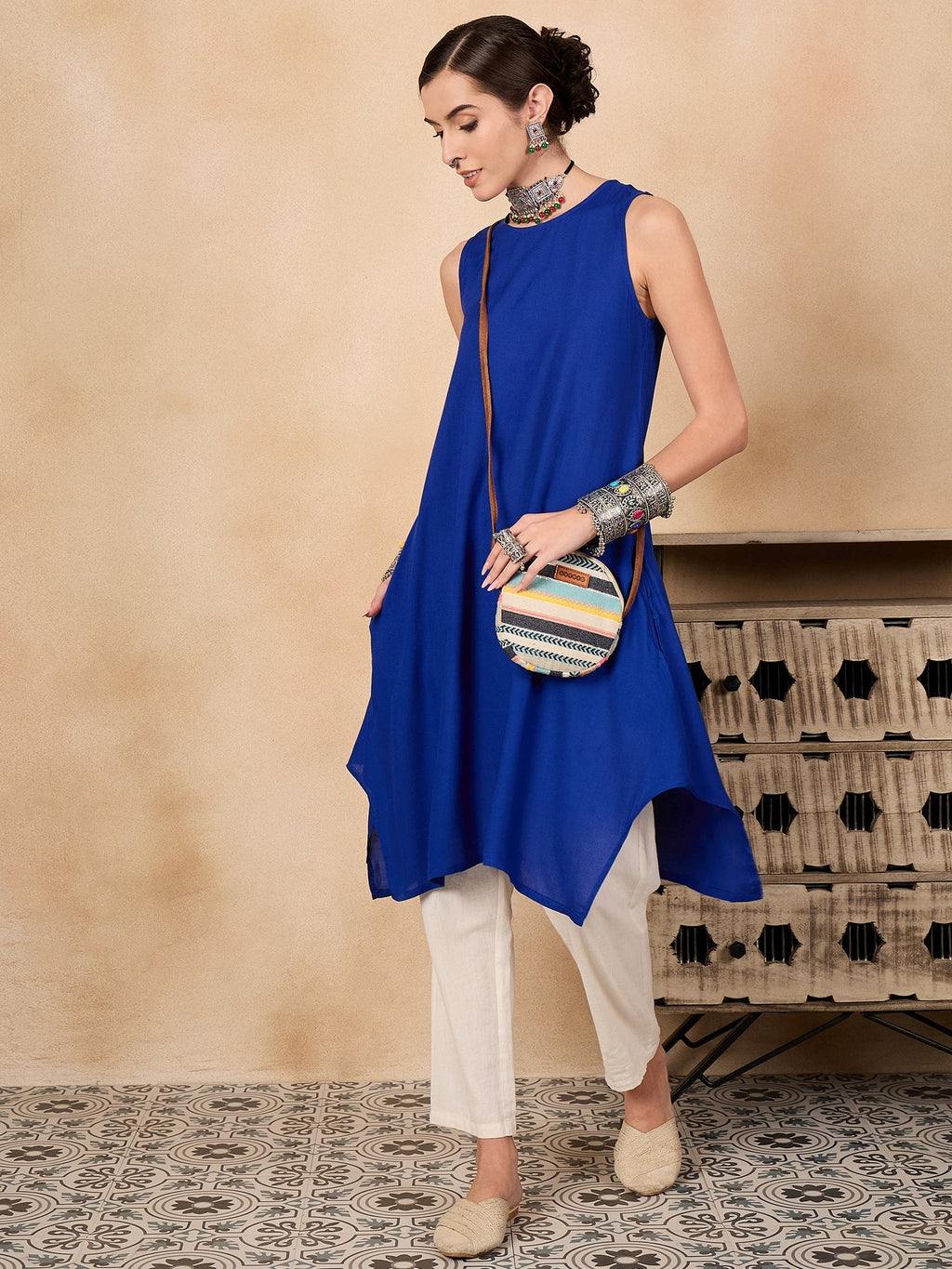 InWeave Ink Blue Short Kurta | Grocsy