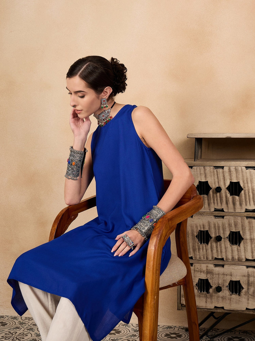 InWeave Ink Blue Short Kurta | Grocsy