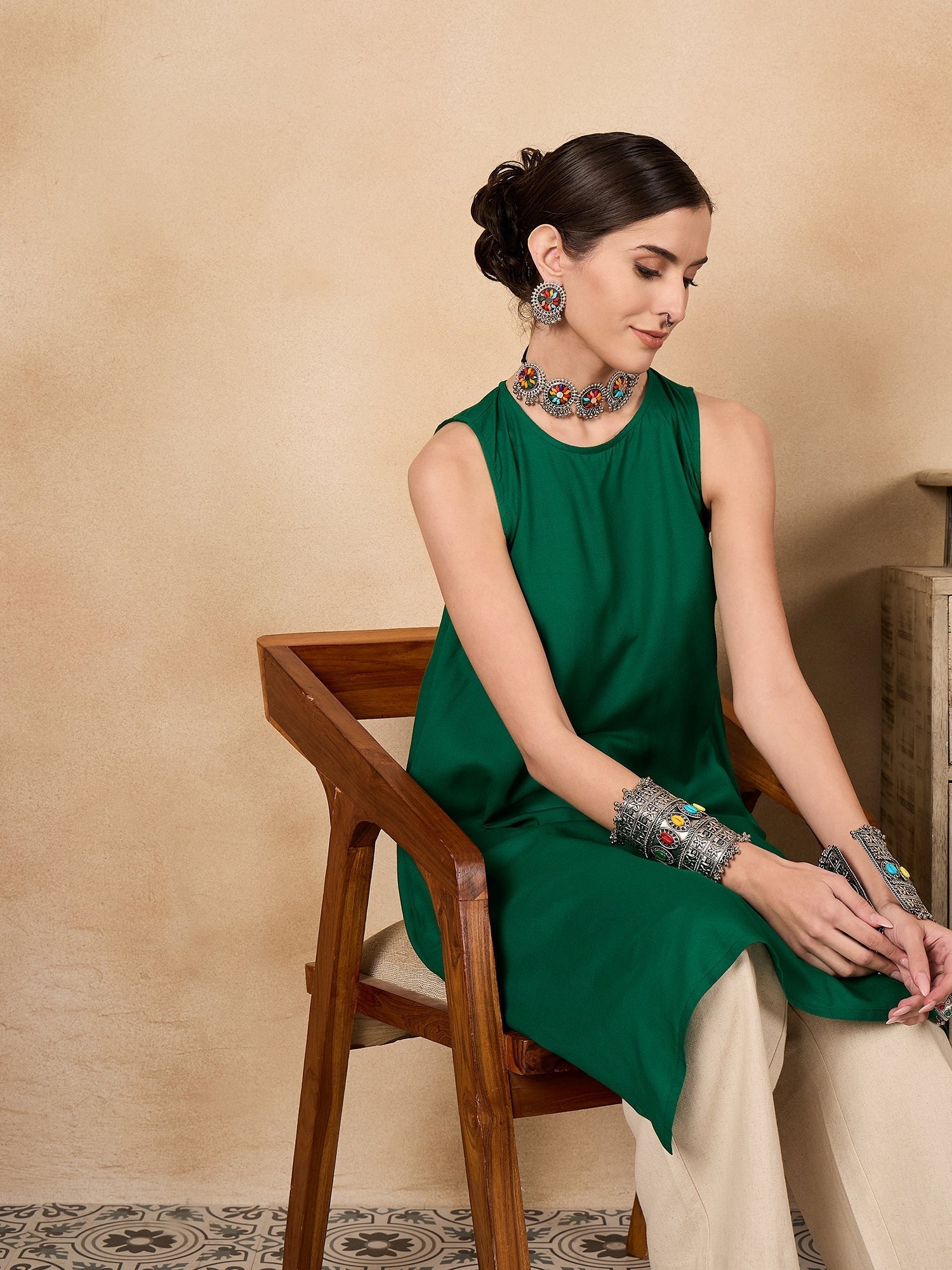 InWeave Forest Green Short Kurta | Grocsy