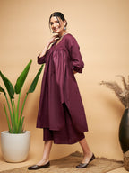 InWeave Wine Solid Flared Kurta | Grocsy