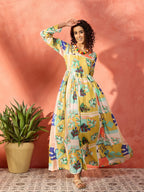 InWeave Lime Green Leaf Sweetheart Neck Long Anarkali Kurta | Grocsy