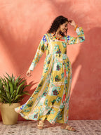 InWeave Lime Green Leaf Sweetheart Neck Long Anarkali Kurta | Grocsy
