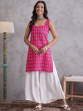 InWeave Fuchsia Ikkat Kantha Kurta | Grocsy