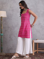 InWeave Fuchsia Ikkat Kantha Kurta | Grocsy