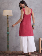 InWeave Maroon Kantha Striped Kurta | Grocsy
