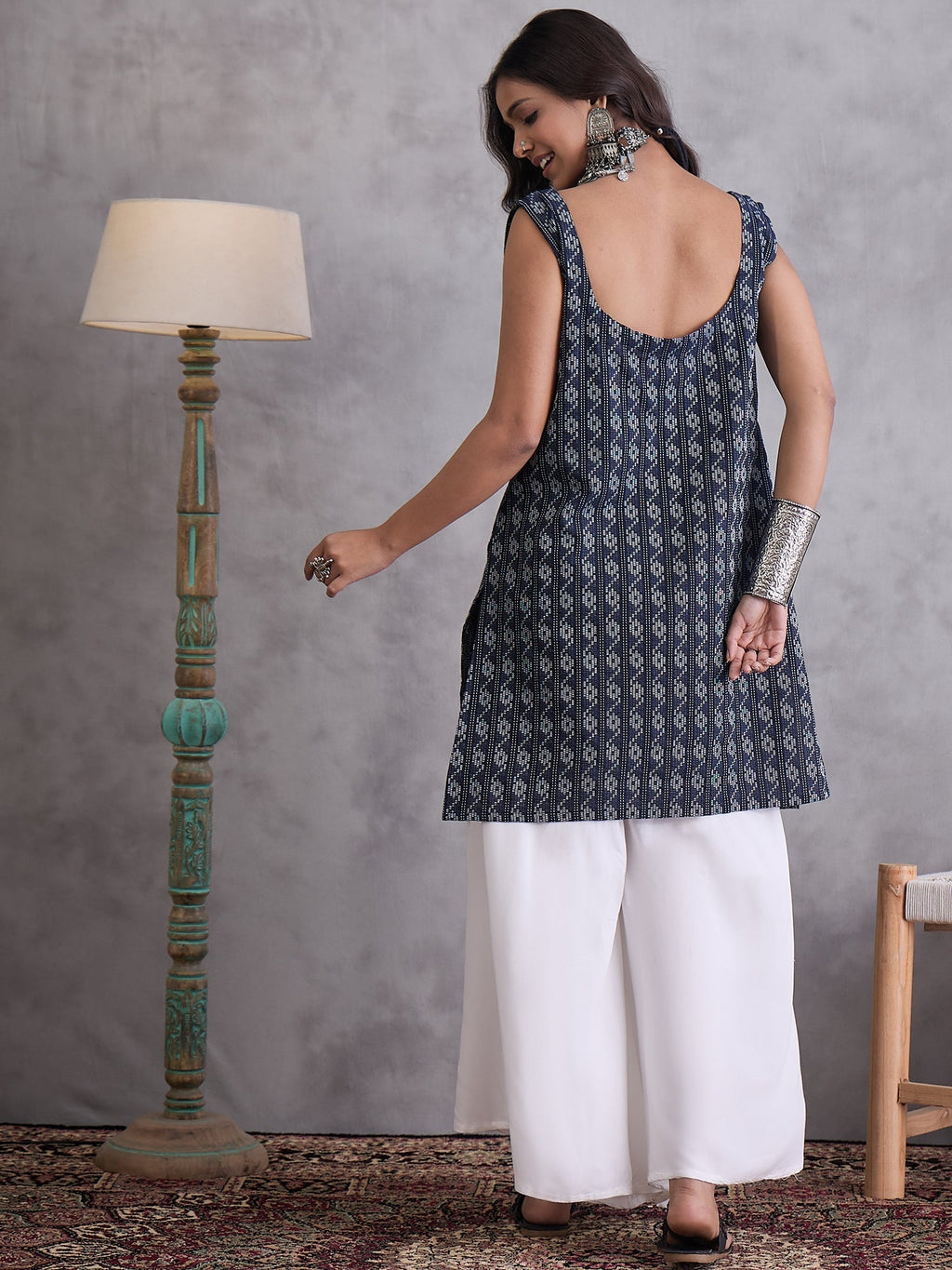 InWeave Black Ikkat Kantha Kurta | Grocsy