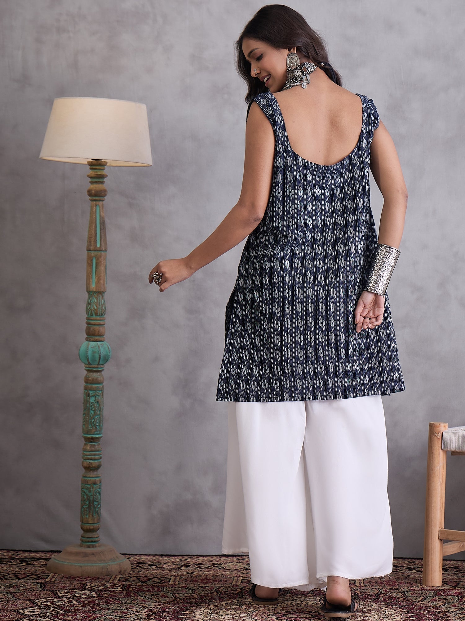 InWeave Black Ikkat Kantha Kurta | Grocsy