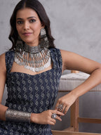 InWeave Black Ikkat Kantha Kurta | Grocsy
