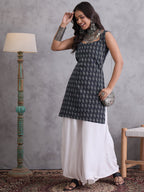 InWeave Black Ikkat Kantha Kurta | Grocsy