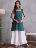 InWeave Emerald Green Kantha Striped Kurta | Grocsy