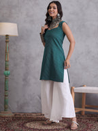 InWeave Emerald Green Kantha Striped Kurta | Grocsy