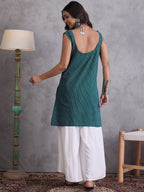 InWeave Emerald Green Kantha Striped Kurta | Grocsy