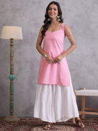 InWeave Pink Kantha Striped Kurta | Grocsy