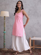 InWeave Pink Kantha Striped Kurta | Grocsy