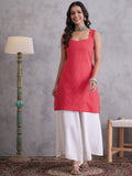 InWeave Red Kantha Striped Kurta | Grocsy
