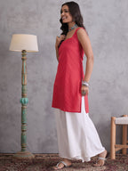 InWeave Red Kantha Striped Kurta | Grocsy