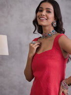 InWeave Red Kantha Striped Kurta | Grocsy