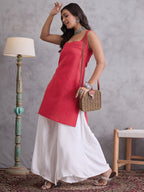 InWeave Red Kantha Striped Kurta | Grocsy