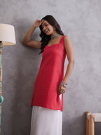 InWeave Red Kantha Striped Kurta | Grocsy