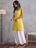 InWeave Yellow Kantha Kurta | Grocsy