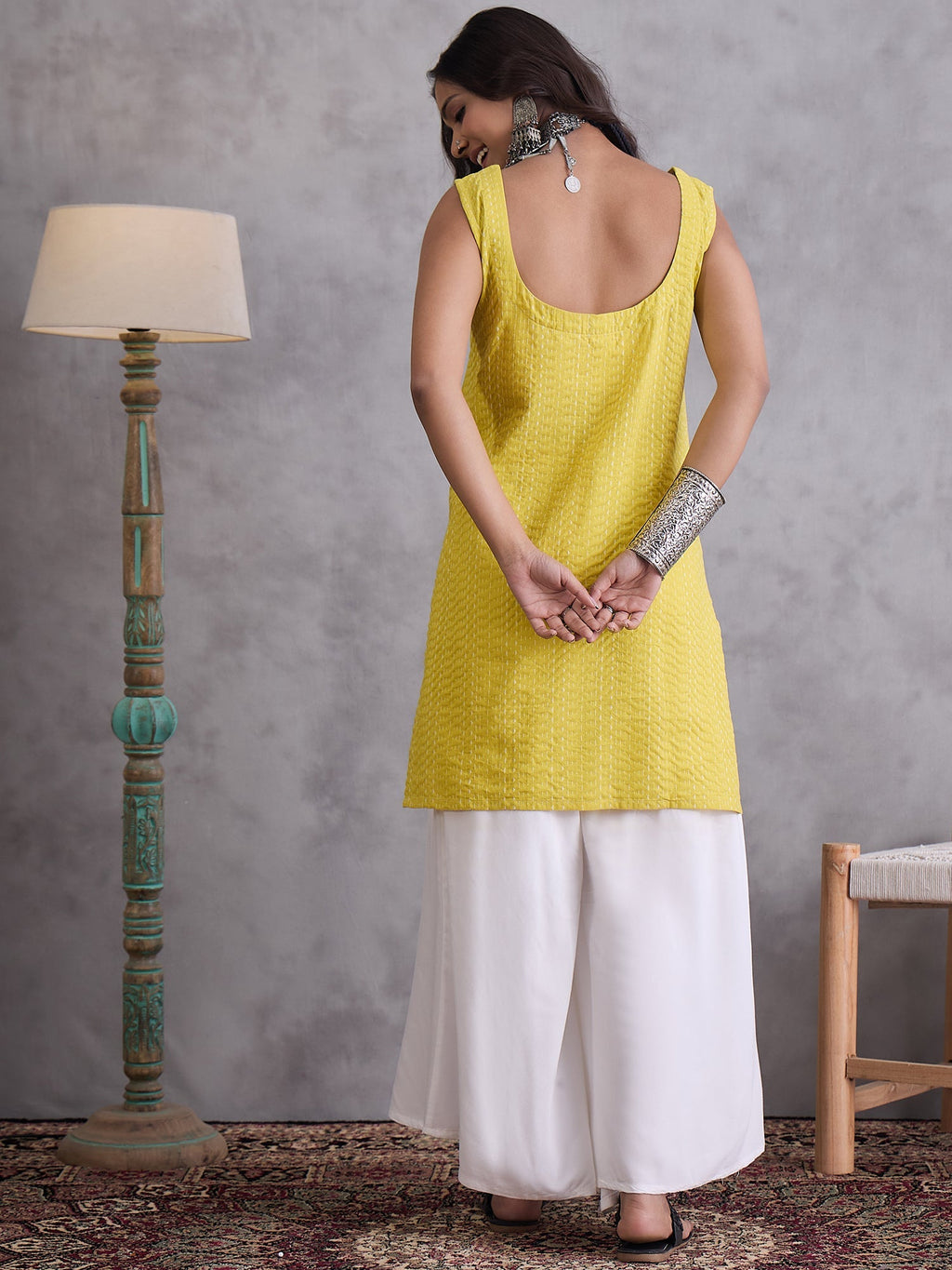 InWeave Yellow Kantha Kurta | Grocsy