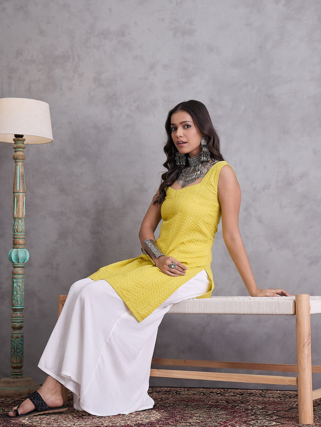 InWeave Yellow Kantha Kurta | Grocsy