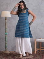 InWeave Blue Ikkat Kantha Kurta | Grocsy