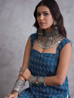 InWeave Blue Ikkat Kantha Kurta | Grocsy