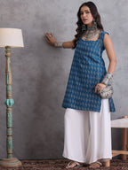 InWeave Blue Ikkat Kantha Kurta | Grocsy