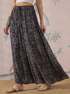 InWeave Navy Maroon Ajrakh Fr Skirt | Grocsy