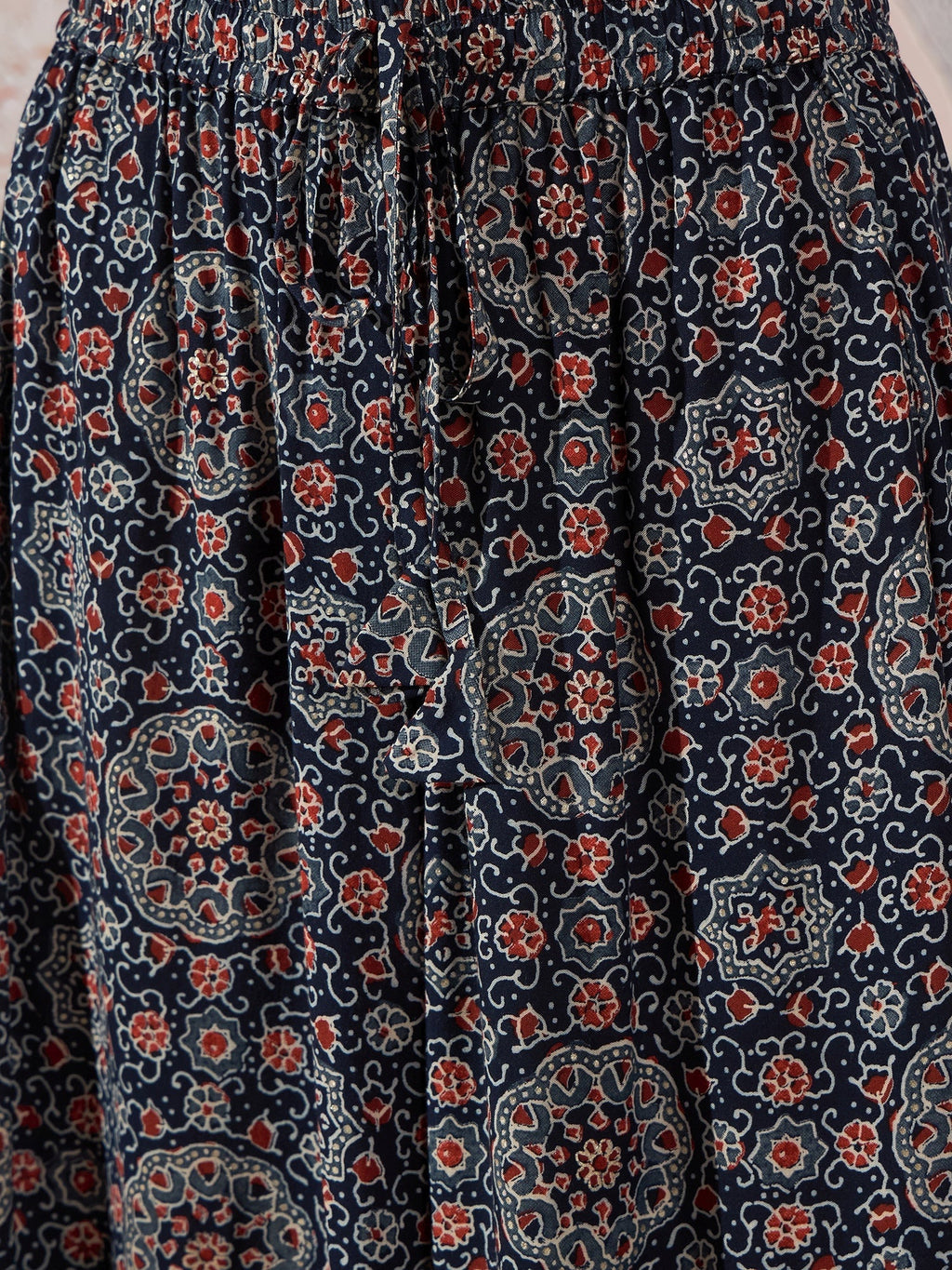 InWeave Navy Maroon Ajrakh Fr Skirt | Grocsy
