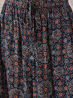 InWeave Navy Maroon Ajrakh Fr Skirt | Grocsy