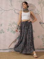 InWeave Navy Maroon Ajrakh Fr Skirt | Grocsy