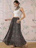 InWeave Black Maroon Ajrakh Fr Skirt | Grocsy