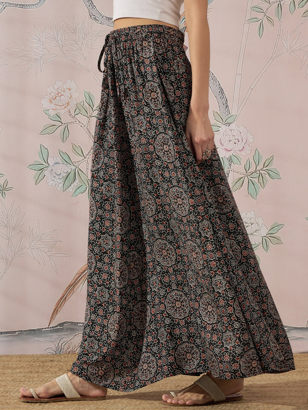 InWeave Black Maroon Ajrakh Fr Skirt | Grocsy