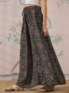 InWeave Black Maroon Ajrakh Fr Skirt | Grocsy
