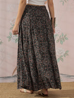 InWeave Black Maroon Ajrakh Fr Skirt | Grocsy