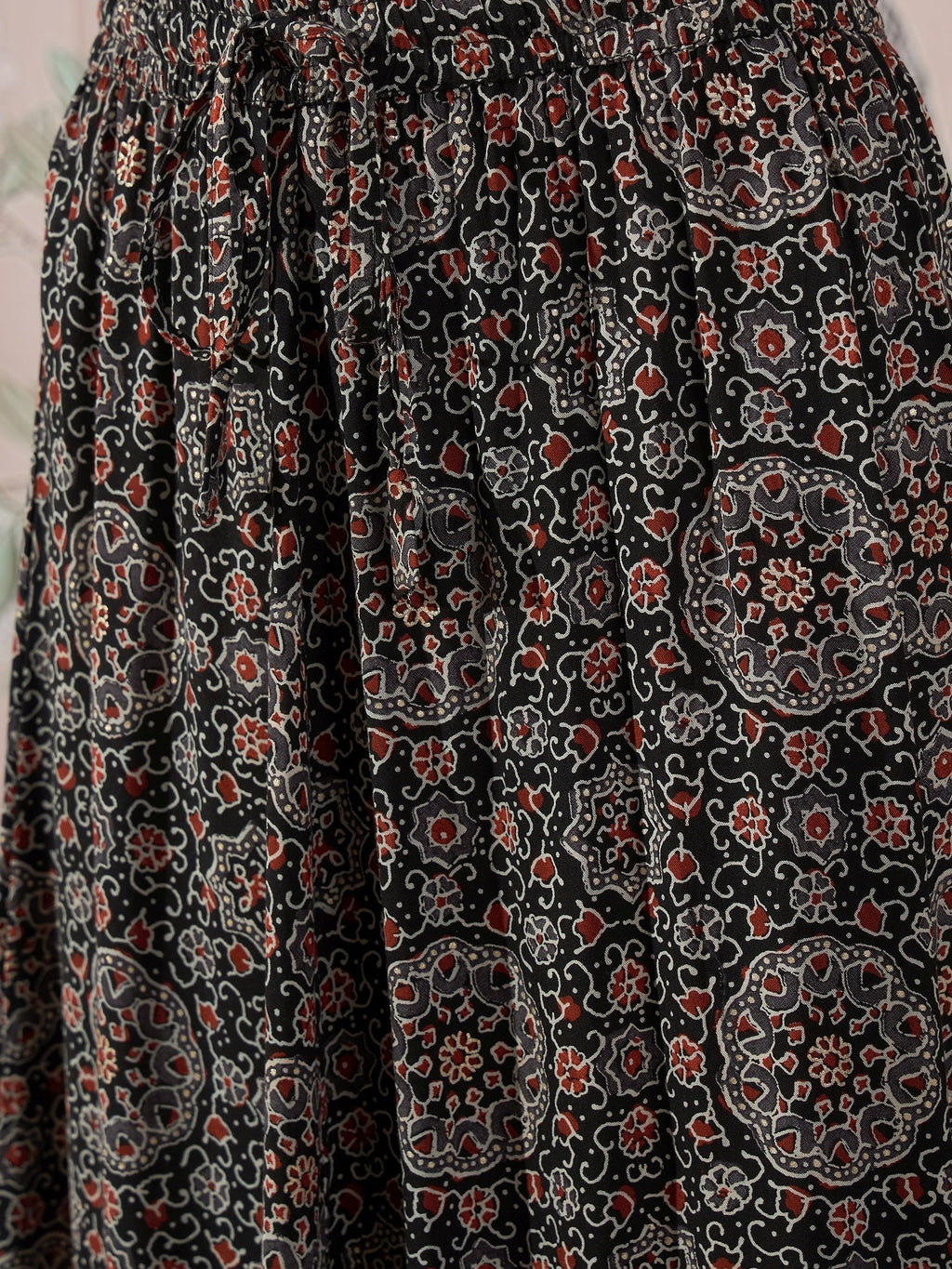 InWeave Black Maroon Ajrakh Fr Skirt | Grocsy