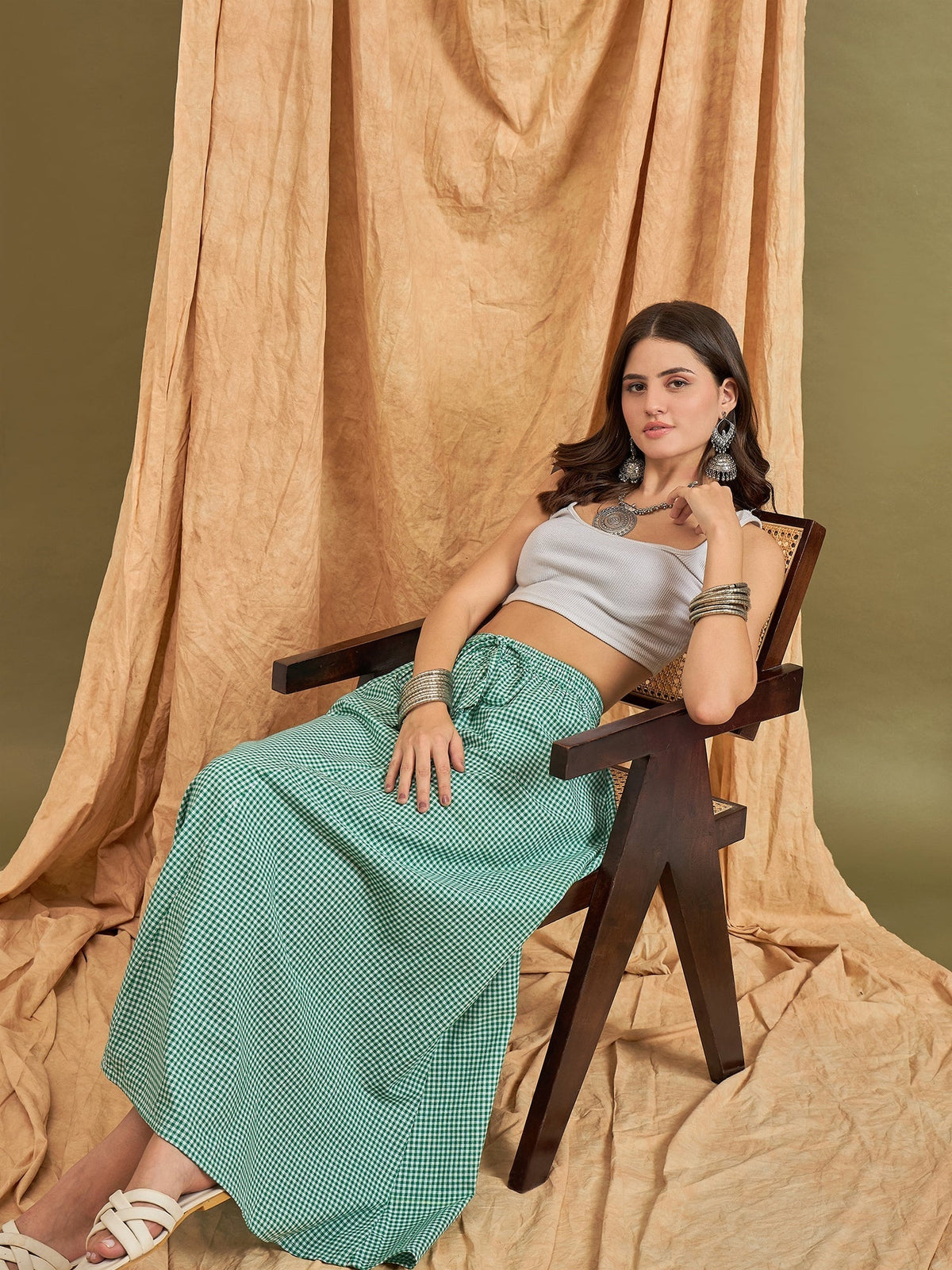 InWeave Green Small Check Skirt | Grocsy