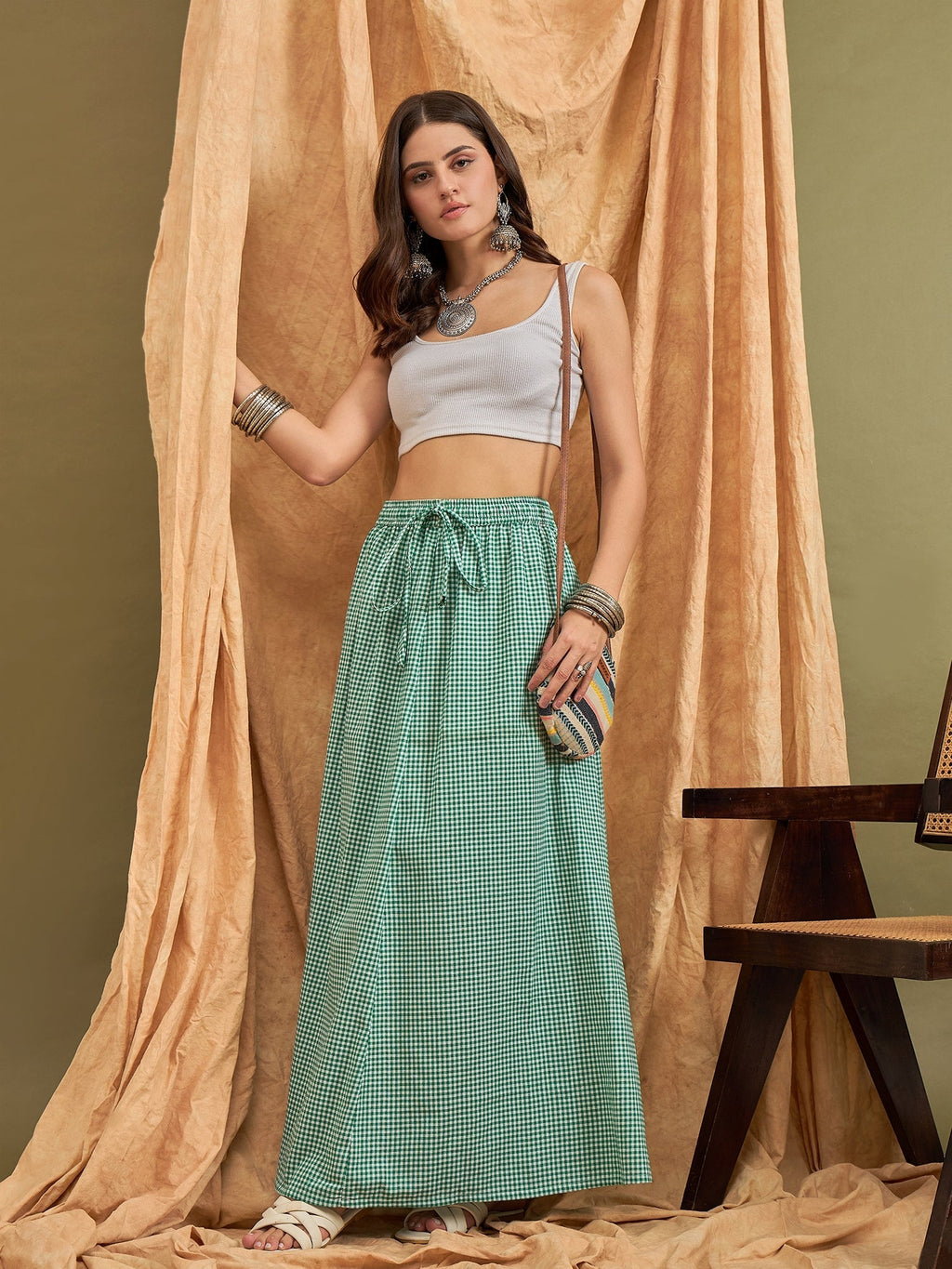 InWeave Green Small Check Skirt | Grocsy
