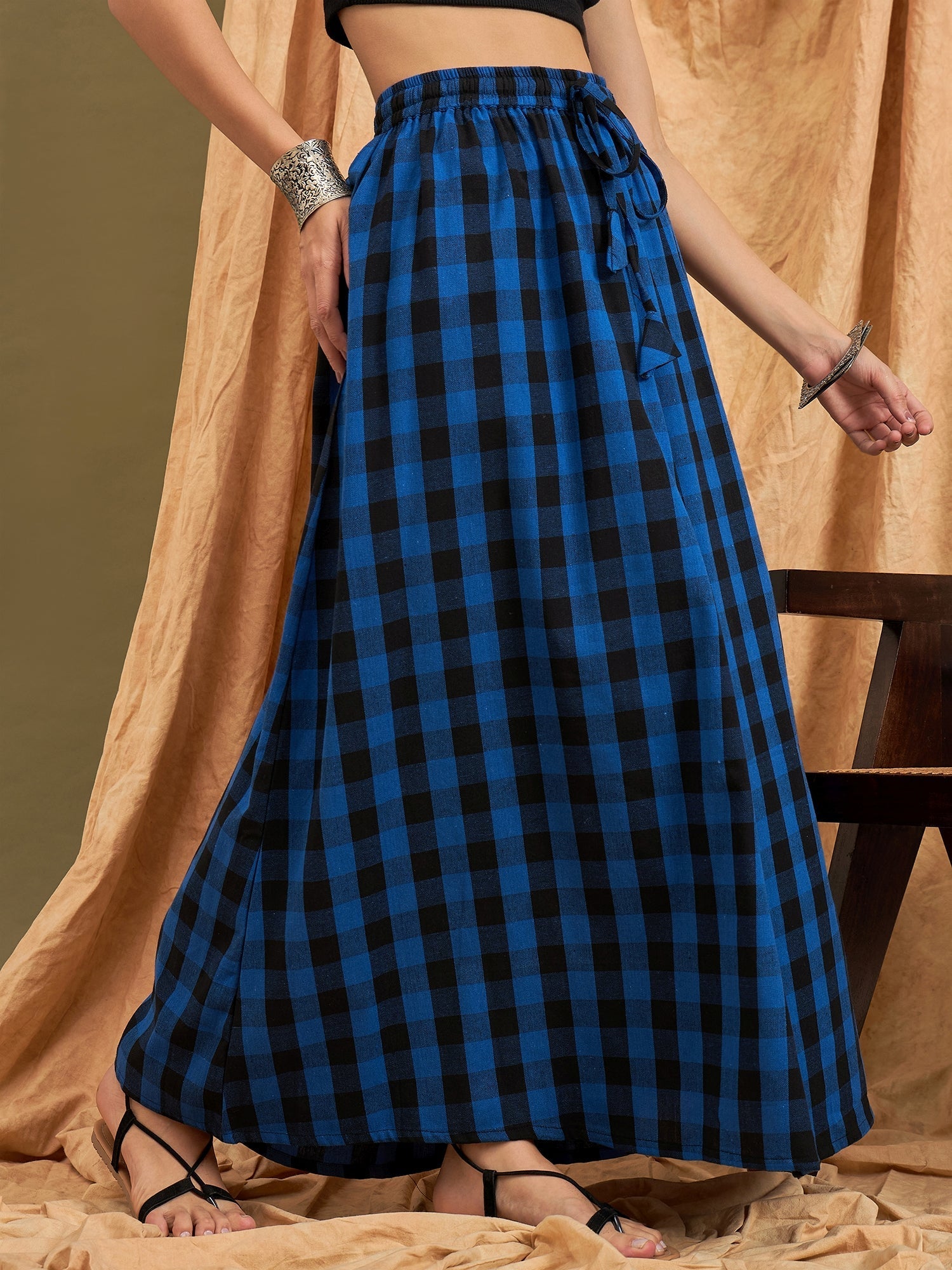 InWeave Ink Blue Black Check Skirt | Grocsy