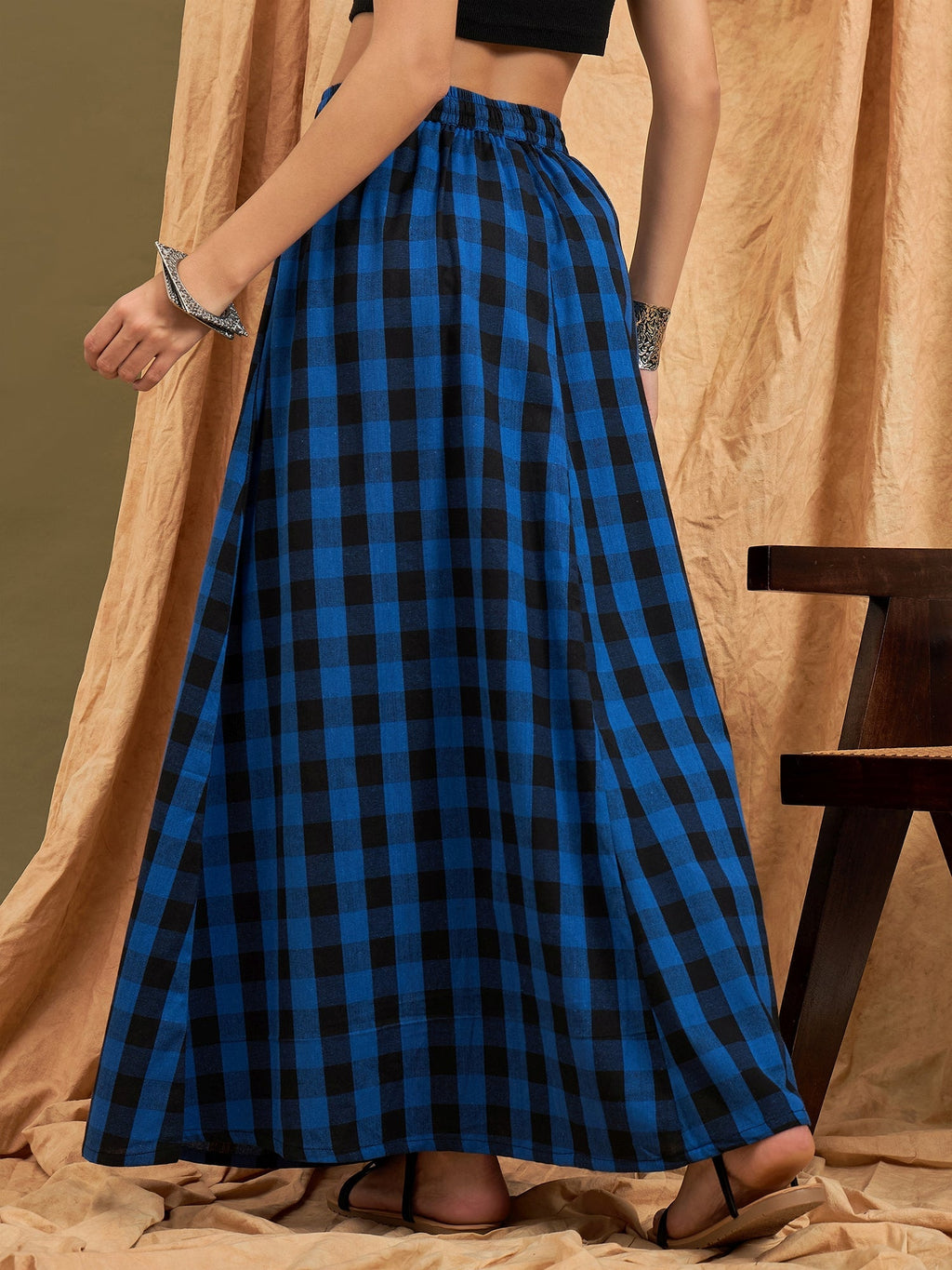 InWeave Ink Blue Black Check Skirt | Grocsy